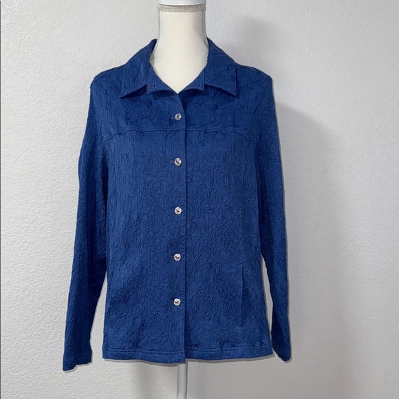 TANJAY Navy Textured Button-Down Jacket - Picture 1 of 8